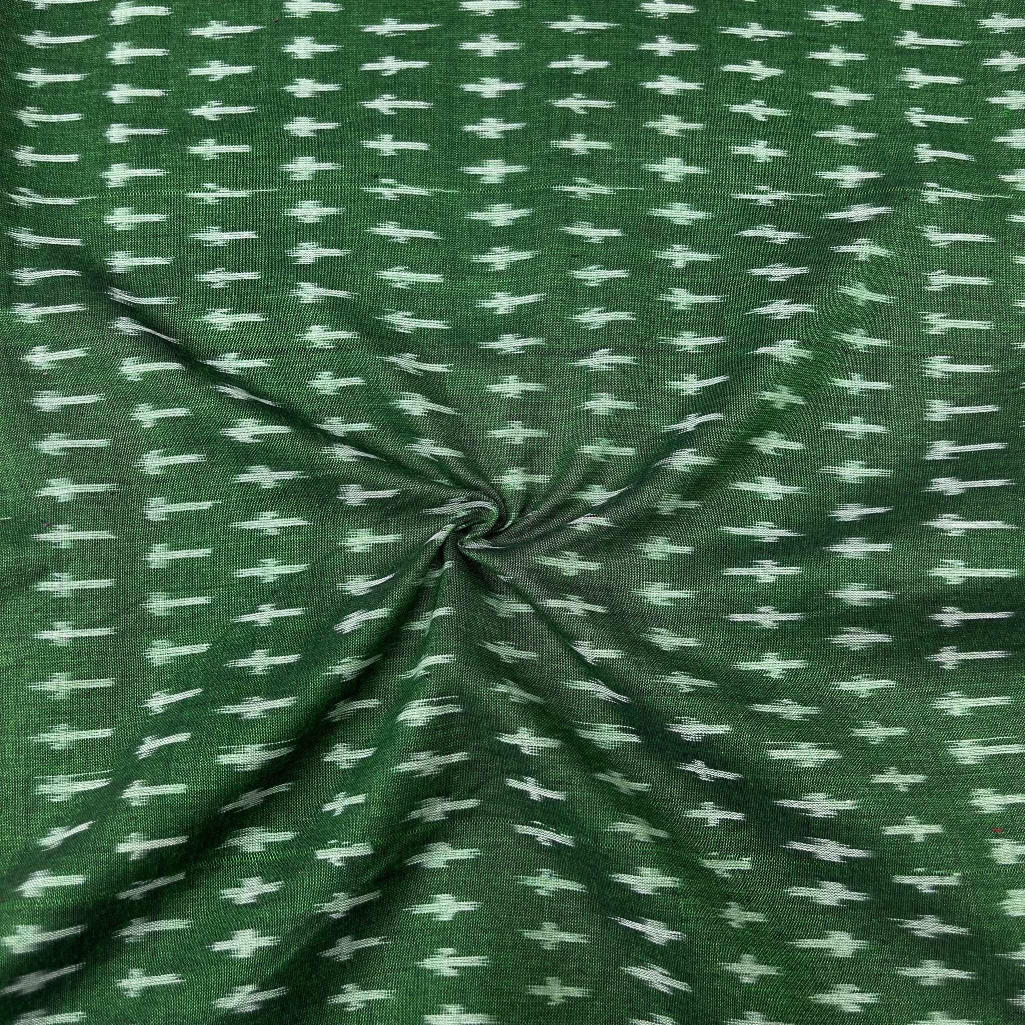 Mersiced Green Colour Ikkat Cotton Fabric