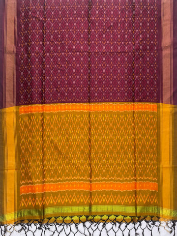 Maroon & Yellow Colour Pochampally Ikkat Silk Cotton Duppata
