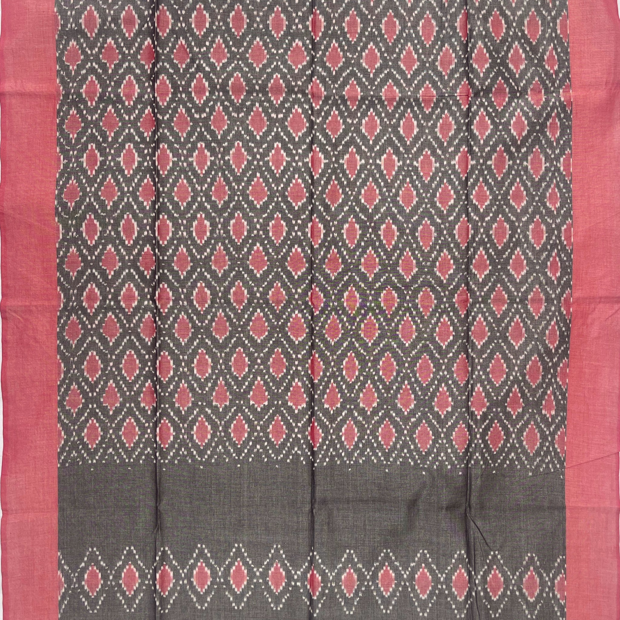 Pochampally Ikkat Cotton Duppata In Gray & Pestal Pink  Colour