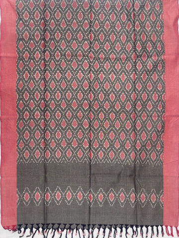 Pochampally Ikkat Cotton Duppata In Gray & Pestal Pink  Colour