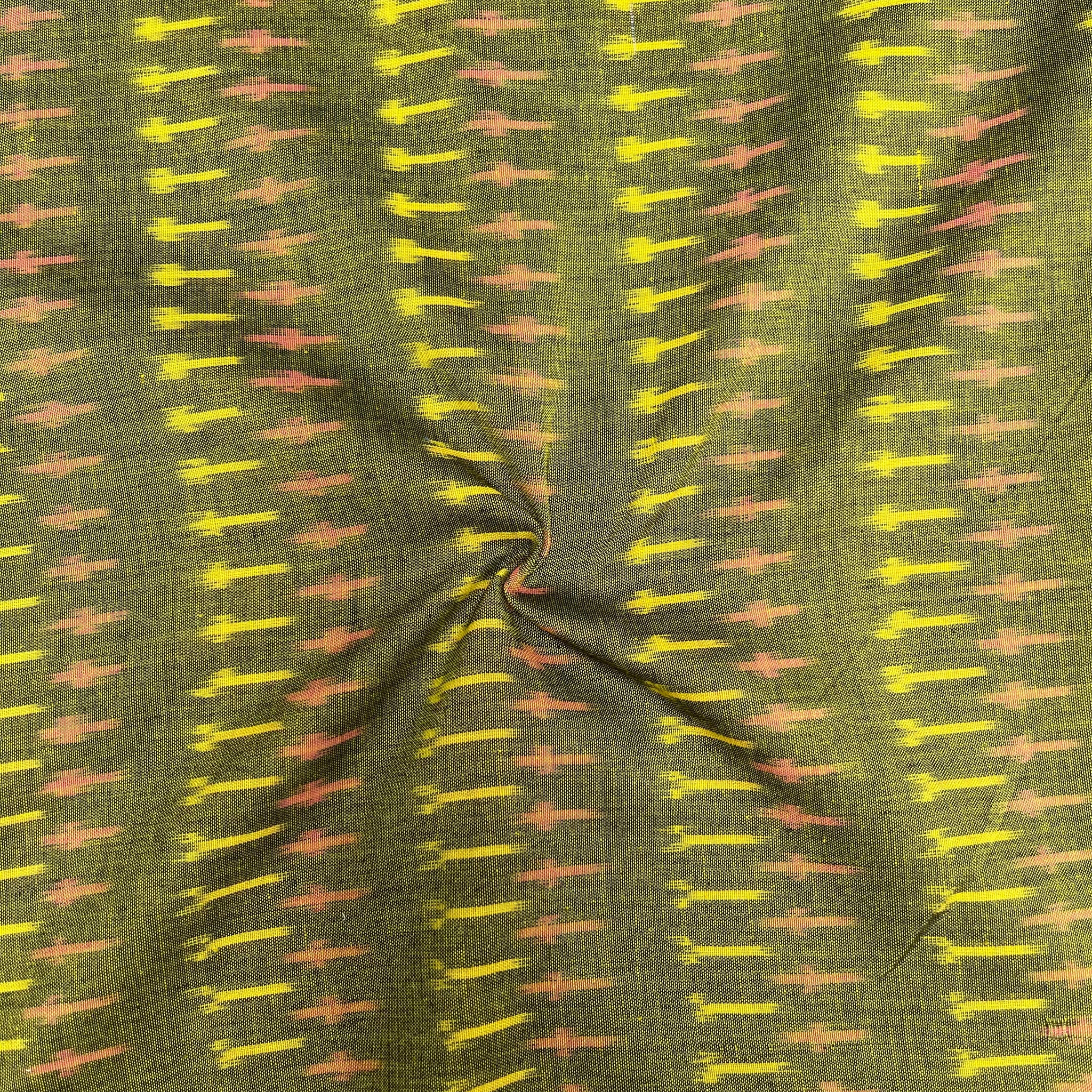 Merisced Greenish musturd ikkat Cotton Fabric