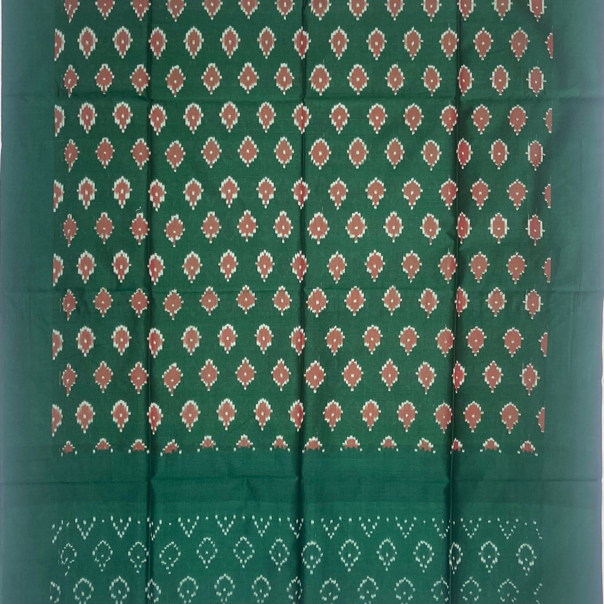 Pochampally Ikkat Cotton Duppata In Bottle Green  Colour
