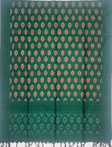 Pochampally Ikkat Cotton Duppata In Bottle Green  Colour