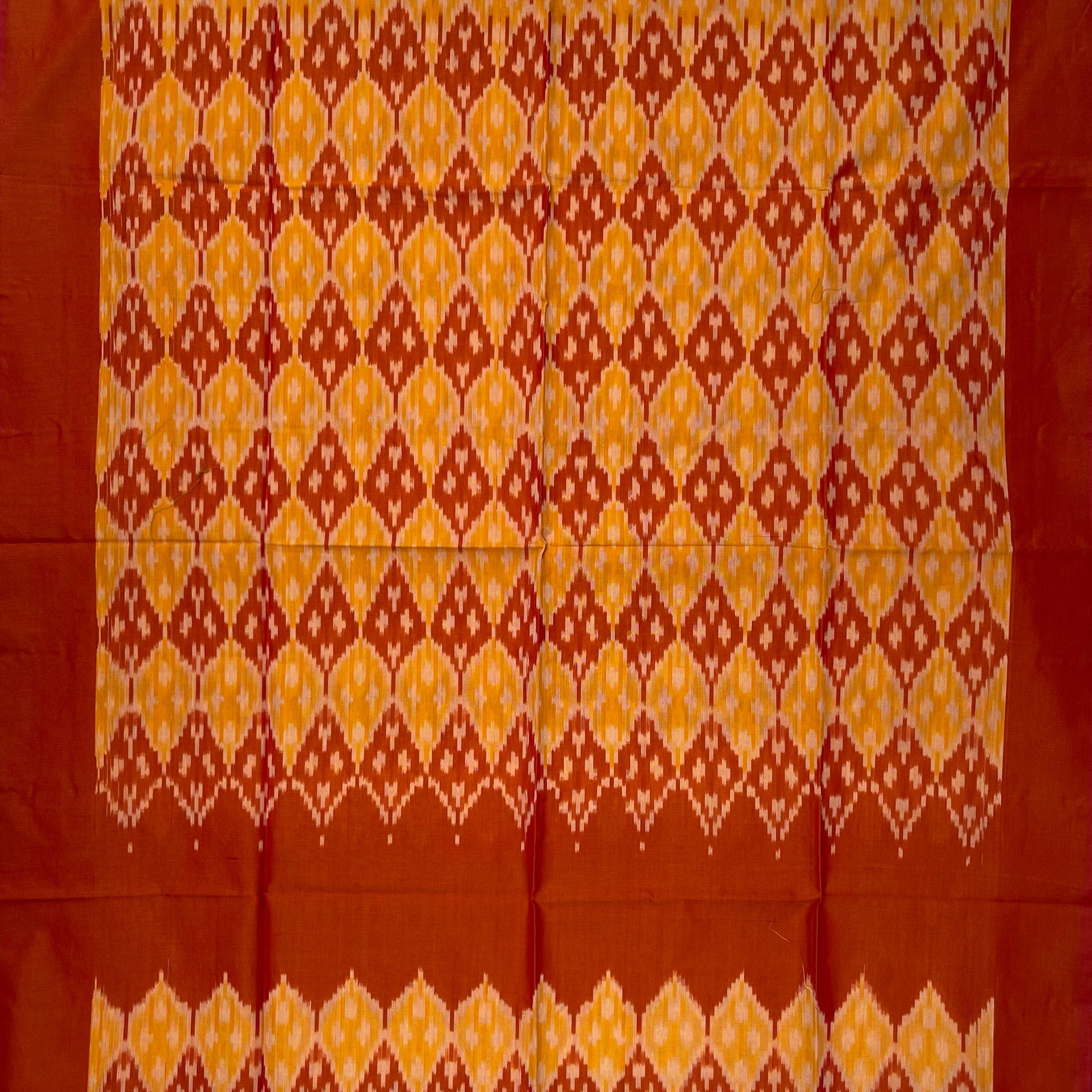 Pochampally Ikkat Cotton Duppata In Yellow & Orange Colour