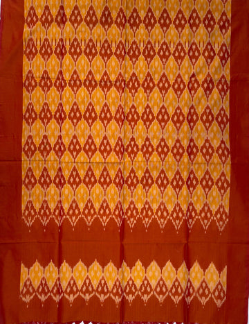 Pochampally Ikkat Cotton Duppata In Yellow & Orange Colour