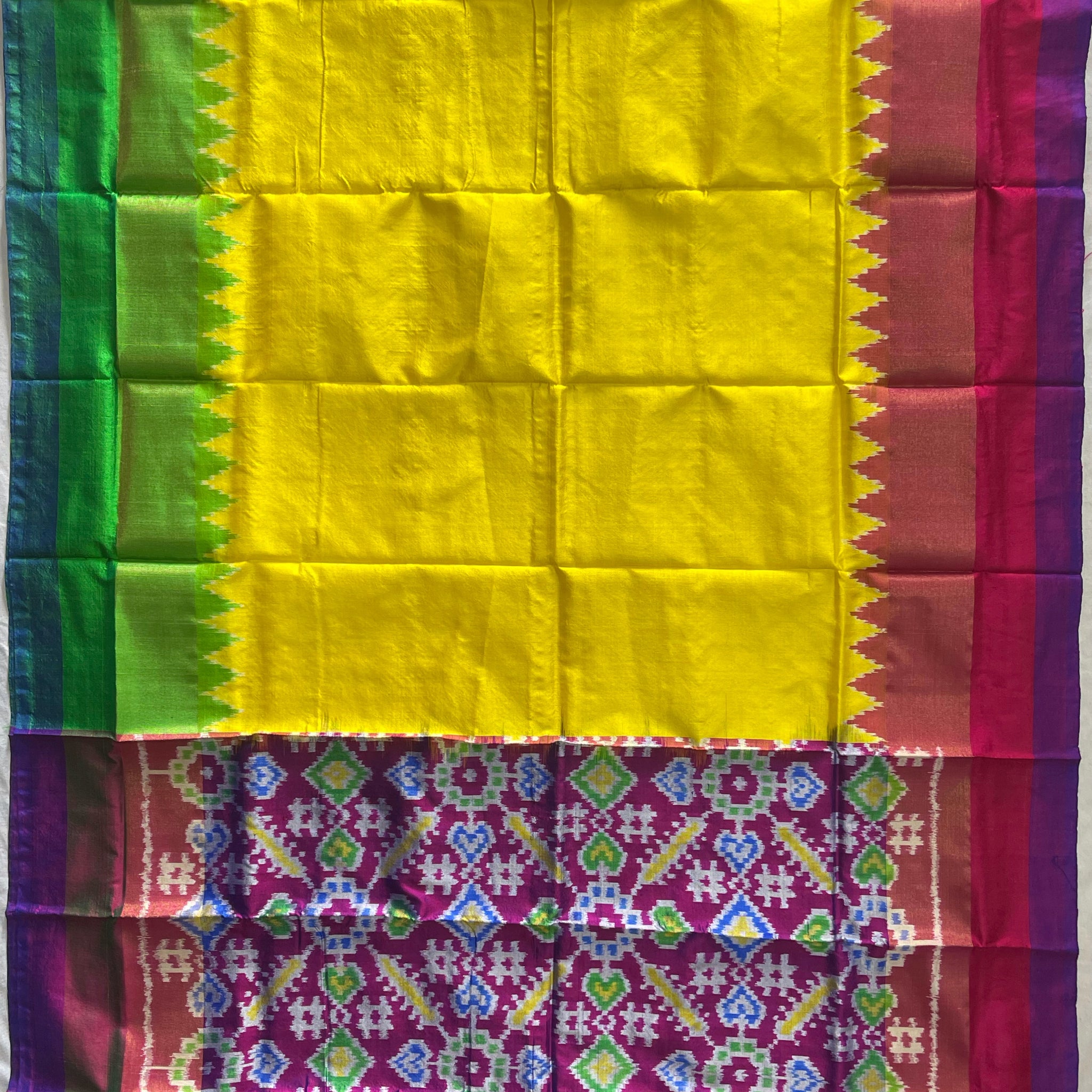 Lemon Yellow colour Ikkat Handloom silk duppata
