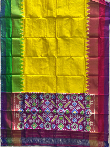 Lemon Yellow colour Ikkat Handloom silk duppata