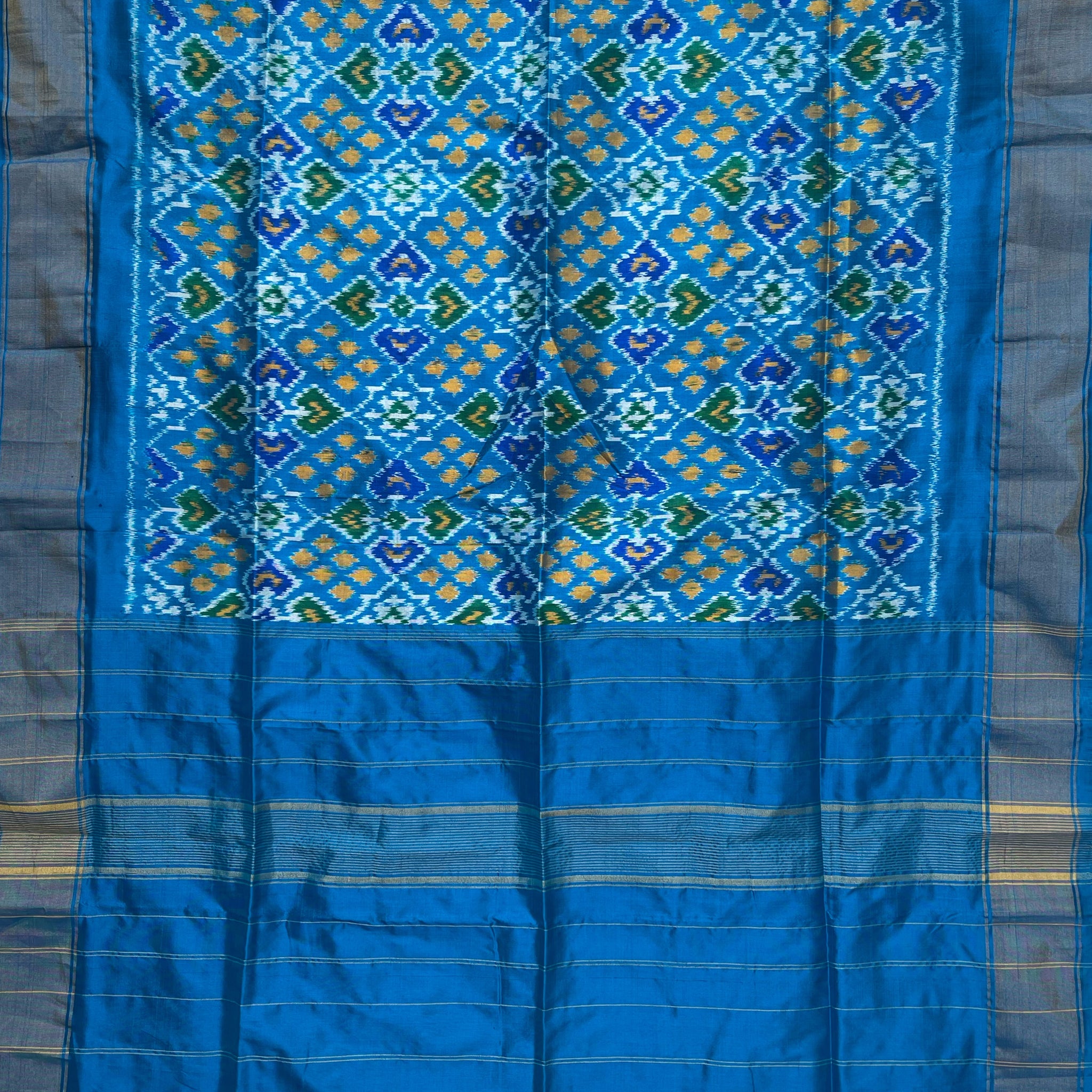 Blue colour Pochampalli Ikkat Handloom silk duppata