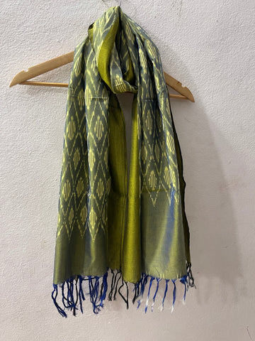 Green Pochampalli Ikat Stole | Handwoven Cotton