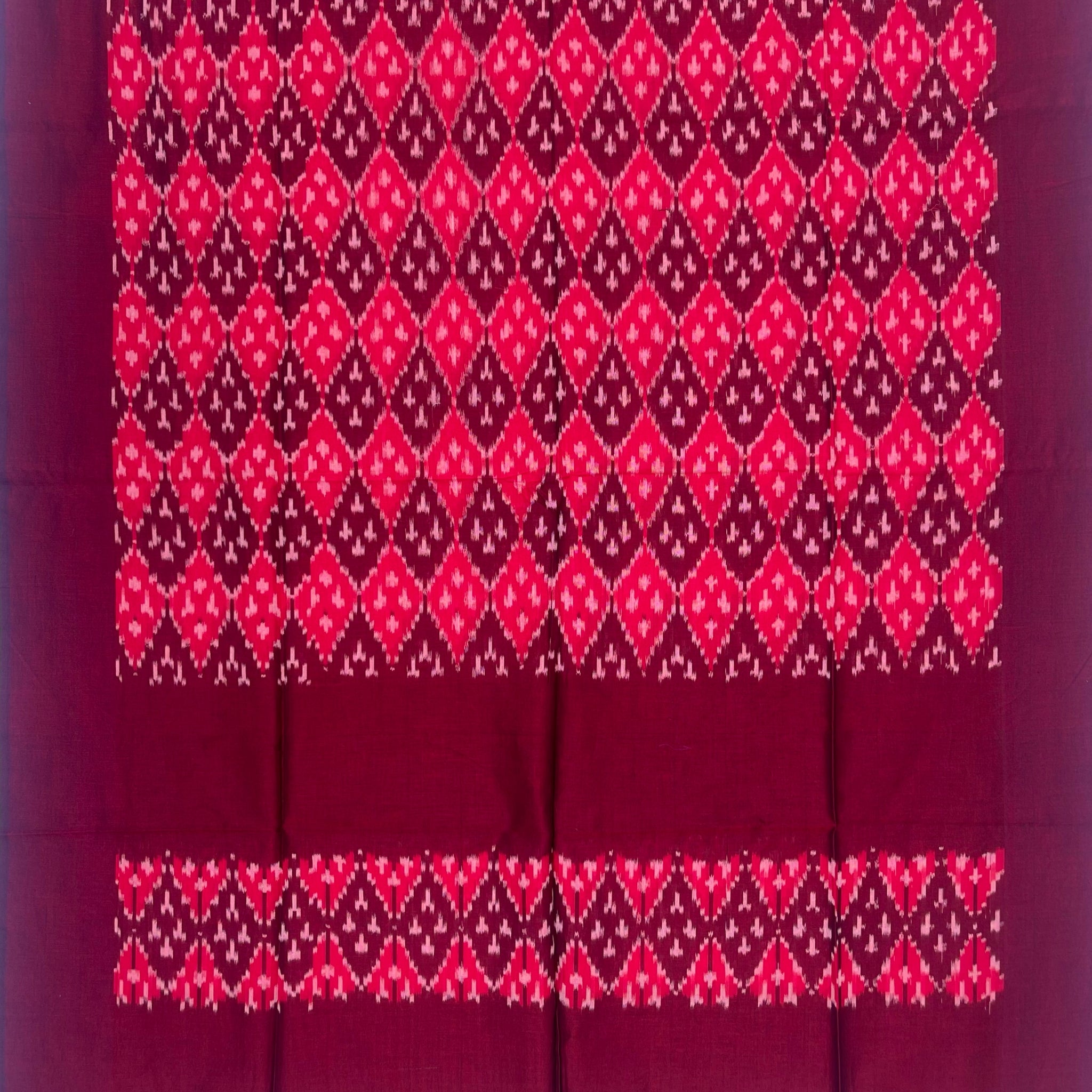 Pochampally Ikkat Cotton Duppata In Red & Brown