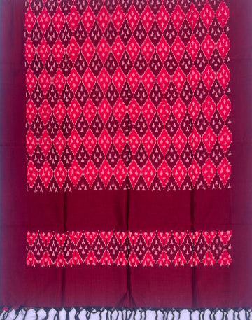 Pochampally Ikkat Cotton Duppata In Red & Brown