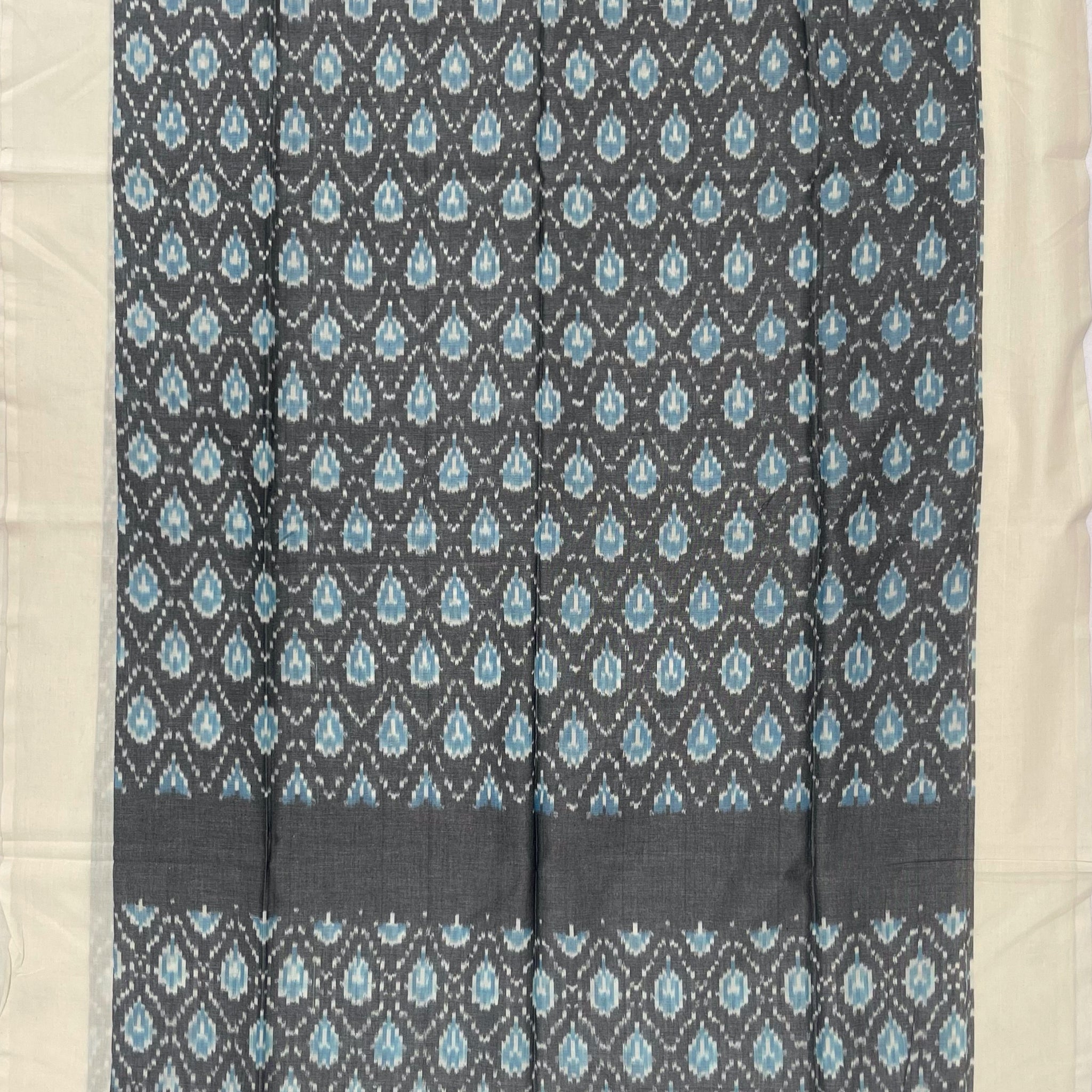 Pochampally Ikkat Cotton Duppata In Gray & Off White Colour