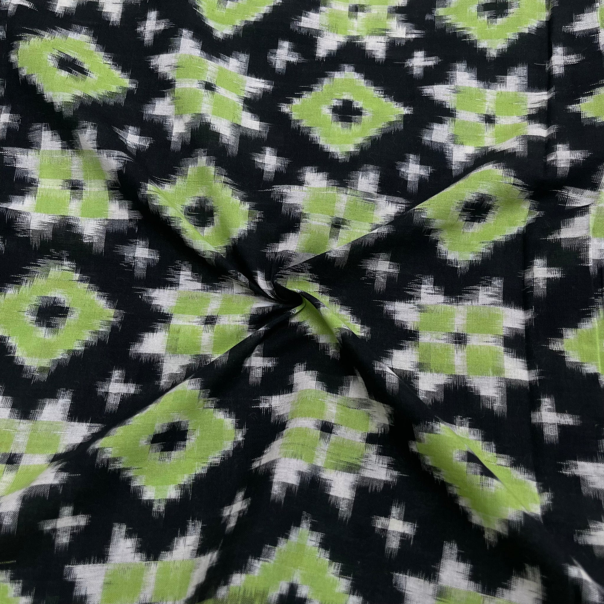 Black & Green Telia Rumal Ikkat Cotton Fabric