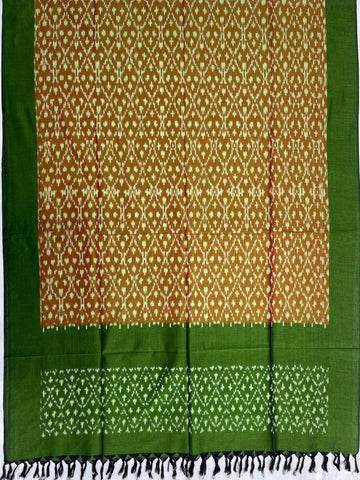 Pochampally Ikkat Cotton Duppata in Mahendi Green