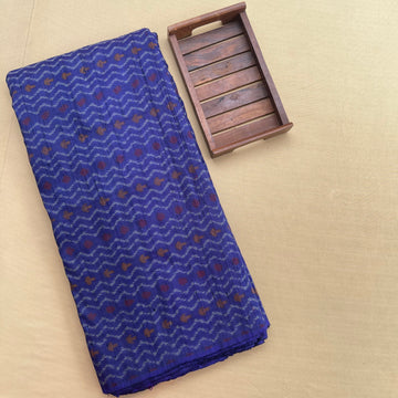 Navi Blue Ikkat Raw silk Fabric