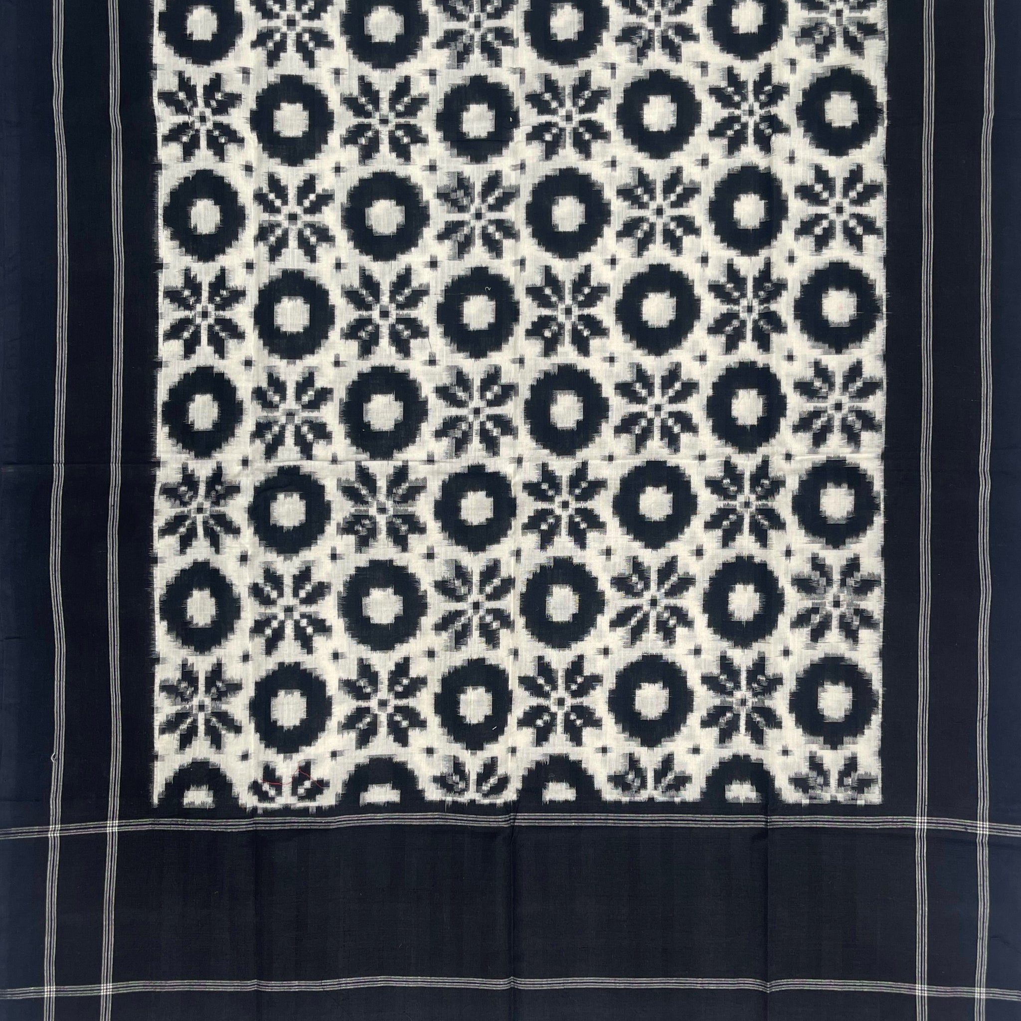 Telia Rumal Ikkat Cotton Duppata In Black & Off White Color