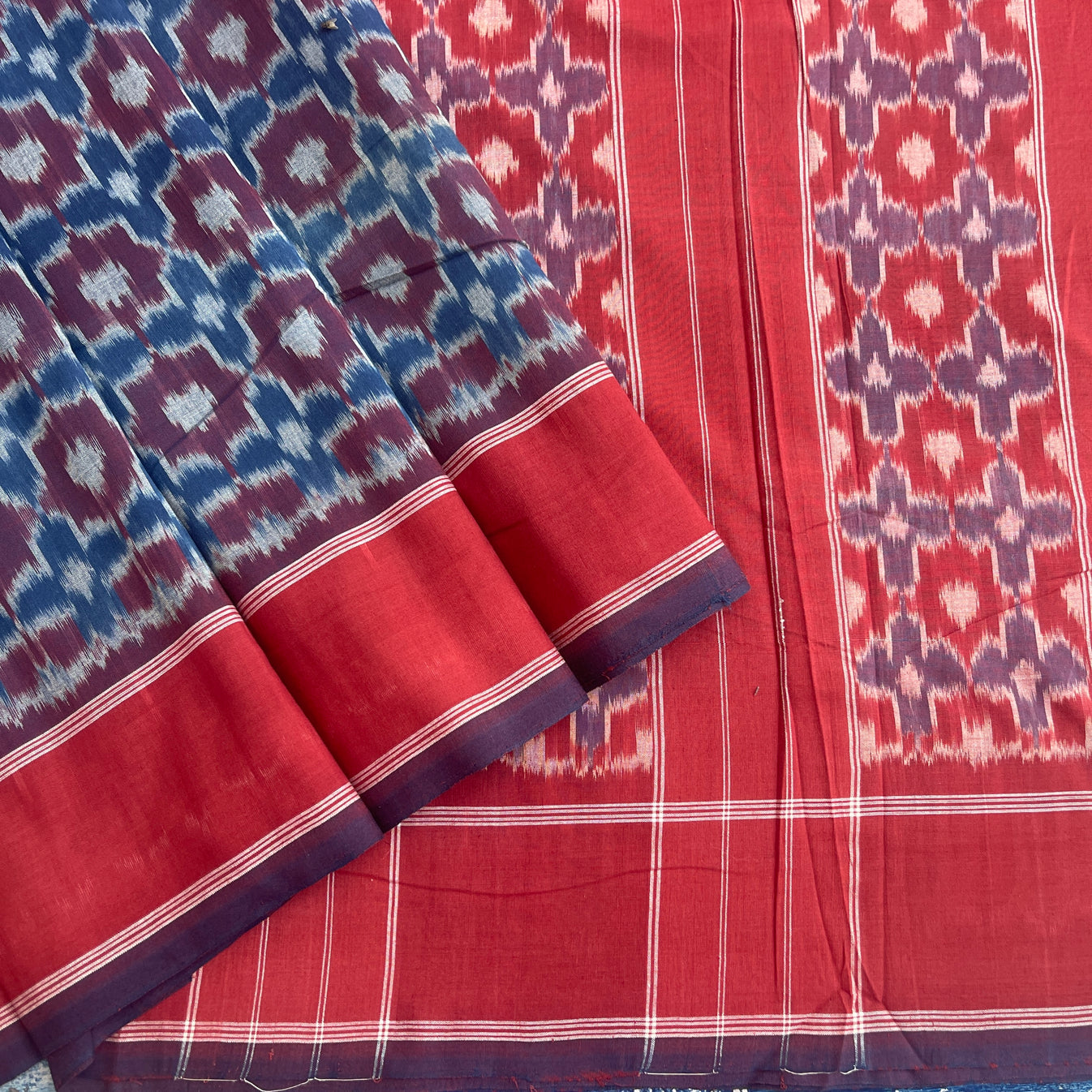 Telia Rumal Pattern Double Ikat Natural Dyed saree – Ikkat Time