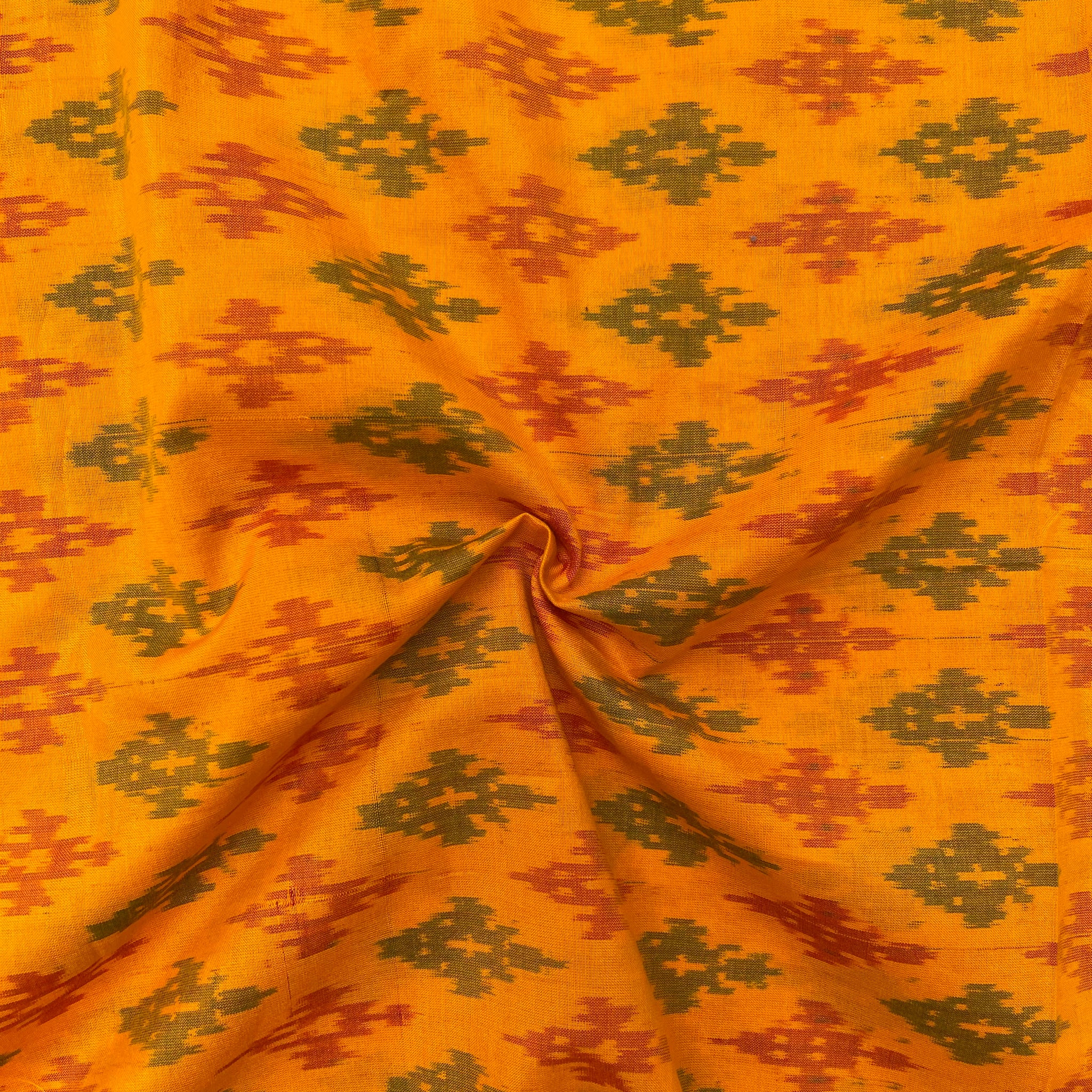 Mustard Yellow Color Raw Silk Ikkat cotton Fabric
