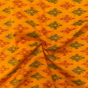Mustard Yellow Color Raw Silk Ikkat cotton Fabric