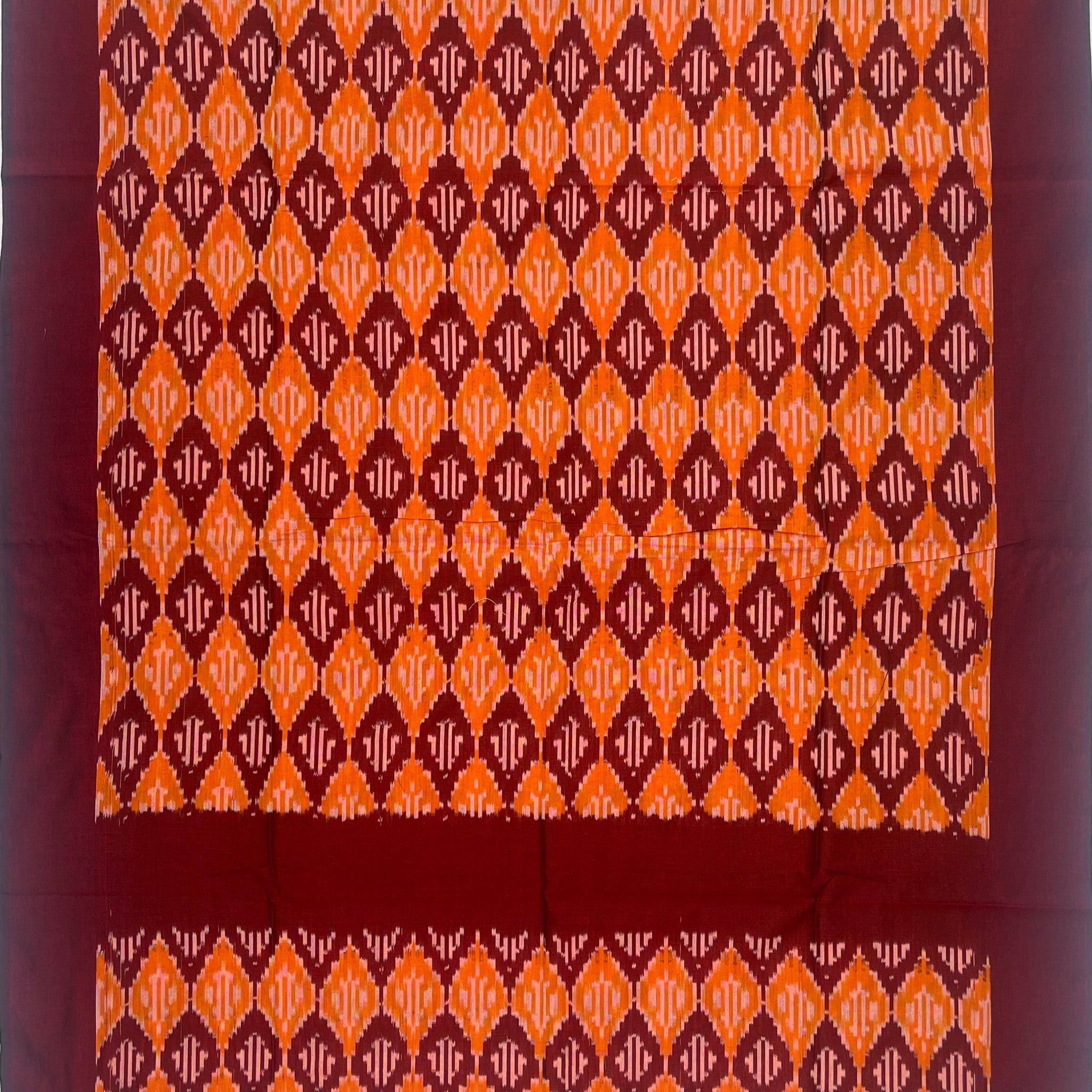 Pochampally Ikkat Cotton Duppata In Maroon & Yellow Colour