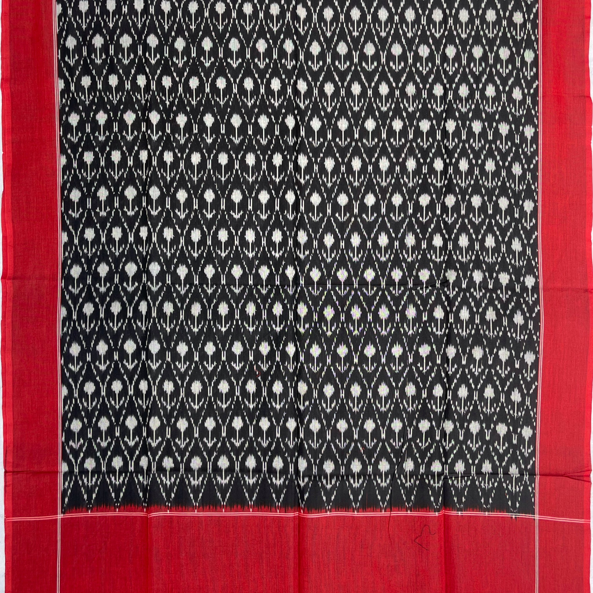 Pochampally Ikkat Cotton Duppata In Black & Maroon