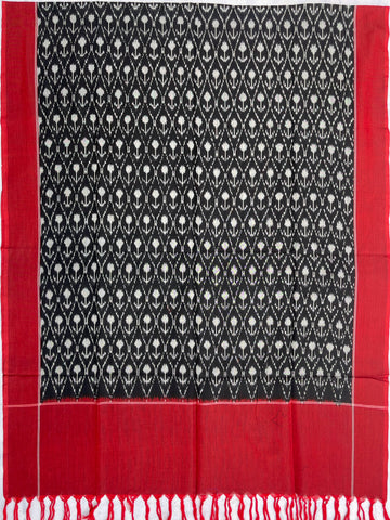 Pochampally Ikkat Cotton Duppata In Black & Maroon