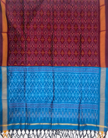 Maroon & Blue Colour Pochampally Ikkat Silk Cotton Duppata