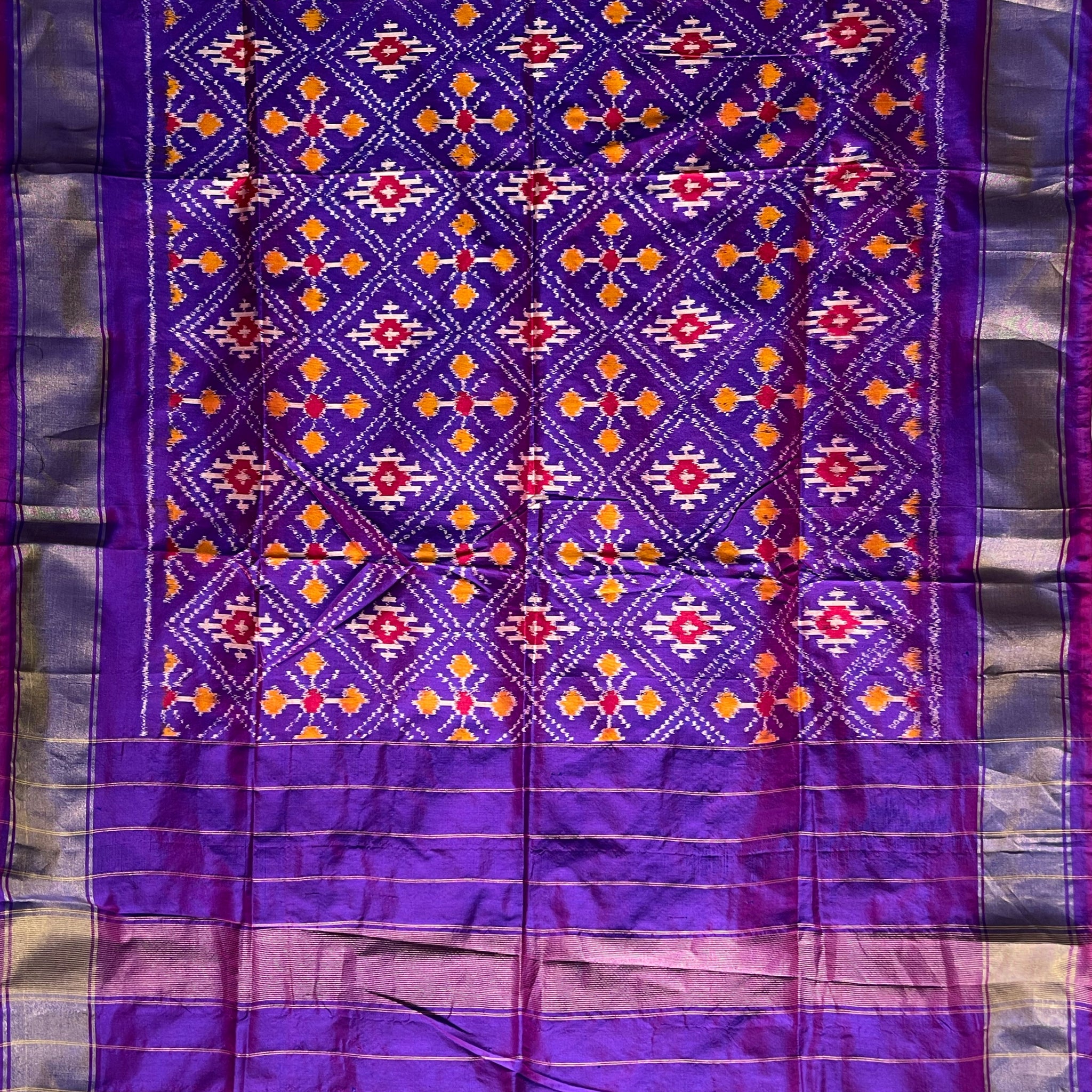 Purple colour Pochampalli Ikkat Handloom silk duppata