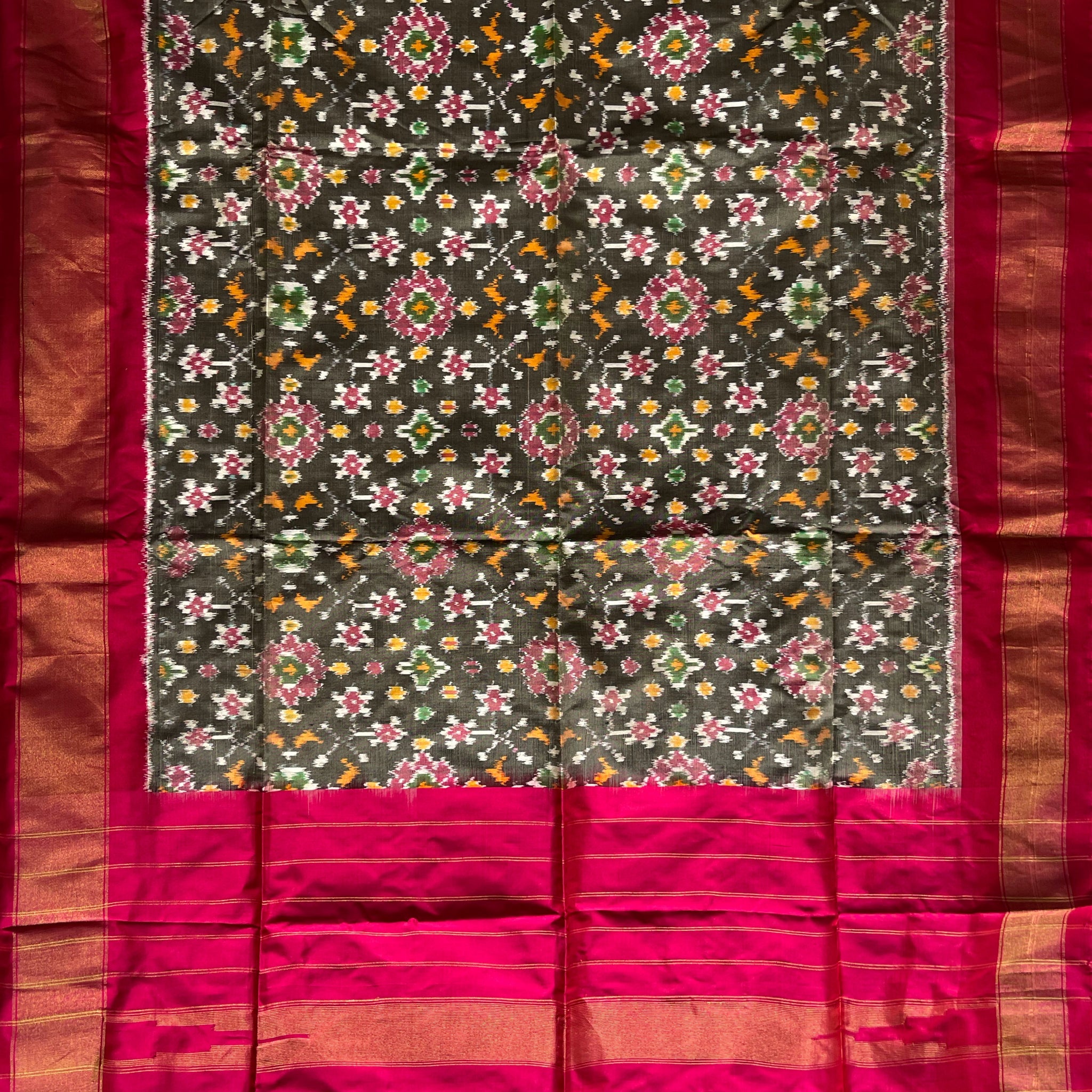 Grey & Red Ikkat Silk Duppata