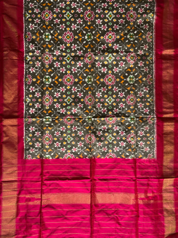 Grey & Red Ikkat Silk Duppata