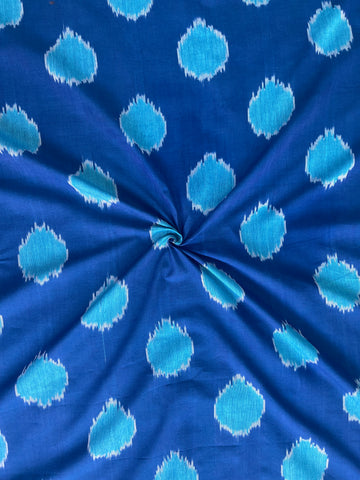 Cobalt Blue & Teal Blue Ikkat Handloom Cotton Fabric