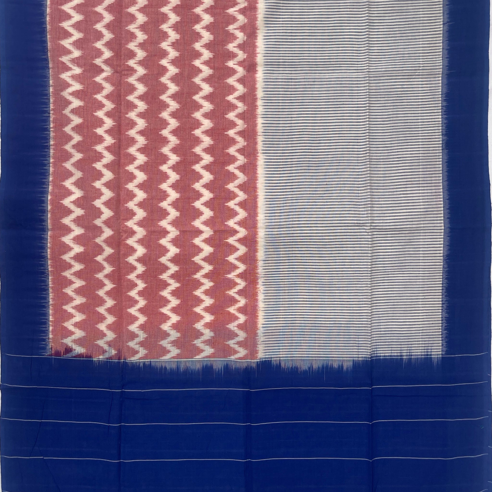 Pochampally Ikkat Cotton Duppata In Pink & Blue