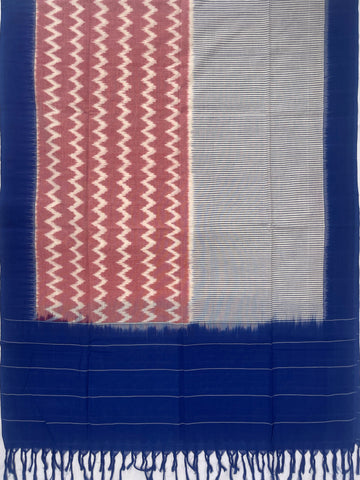 Pochampally Ikkat Cotton Duppata In Pink & Blue