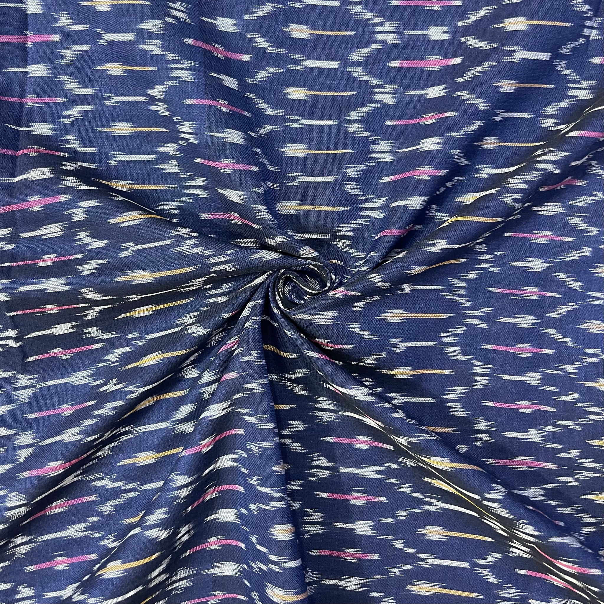 Navy Blue Mericed Ikkat Cotton Fabric