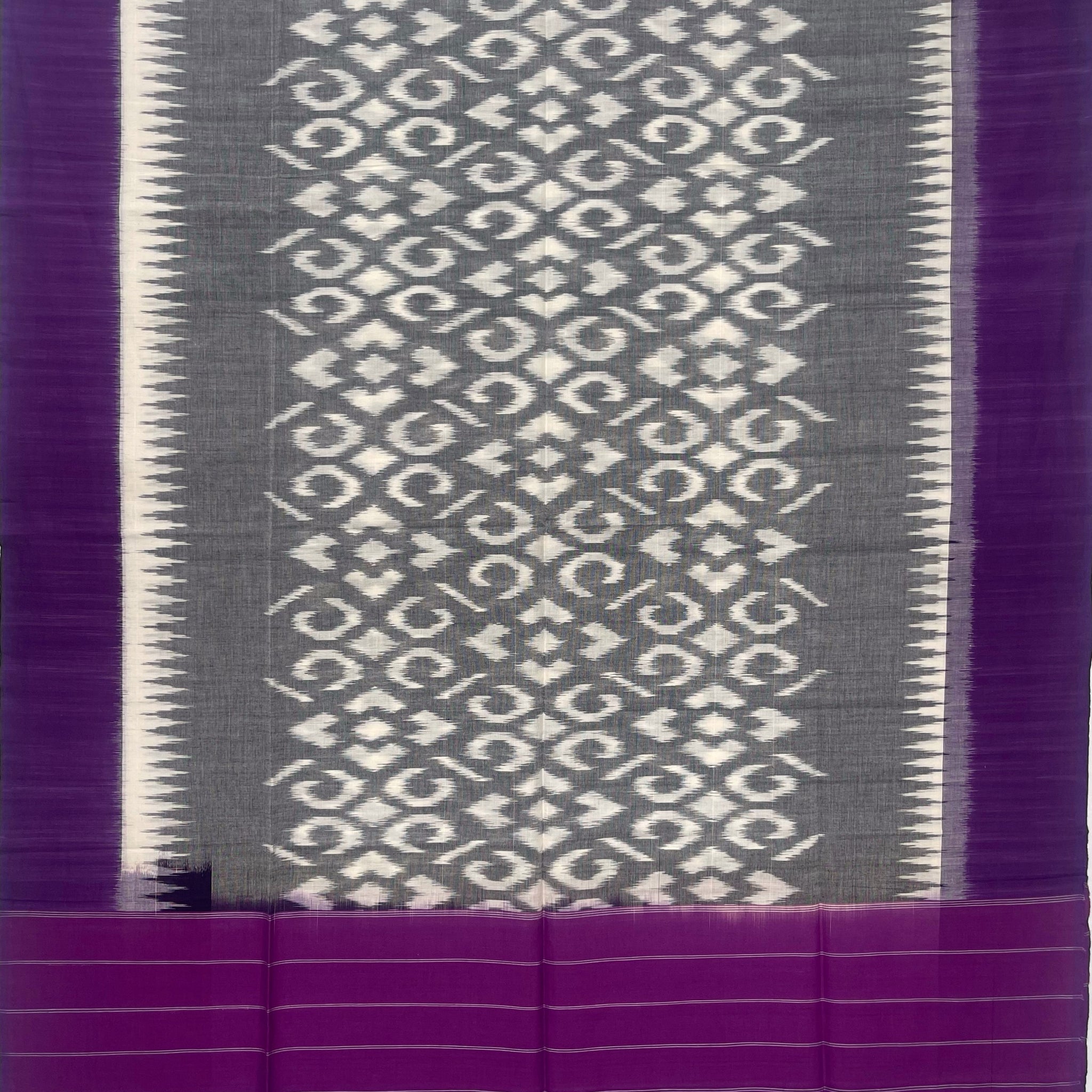 Pochampally Ikkat Cotton Duppata in  Violet & Gray Colour