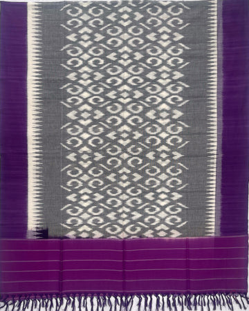 Pochampally Ikkat Cotton Duppata in  Violet & Gray Colour