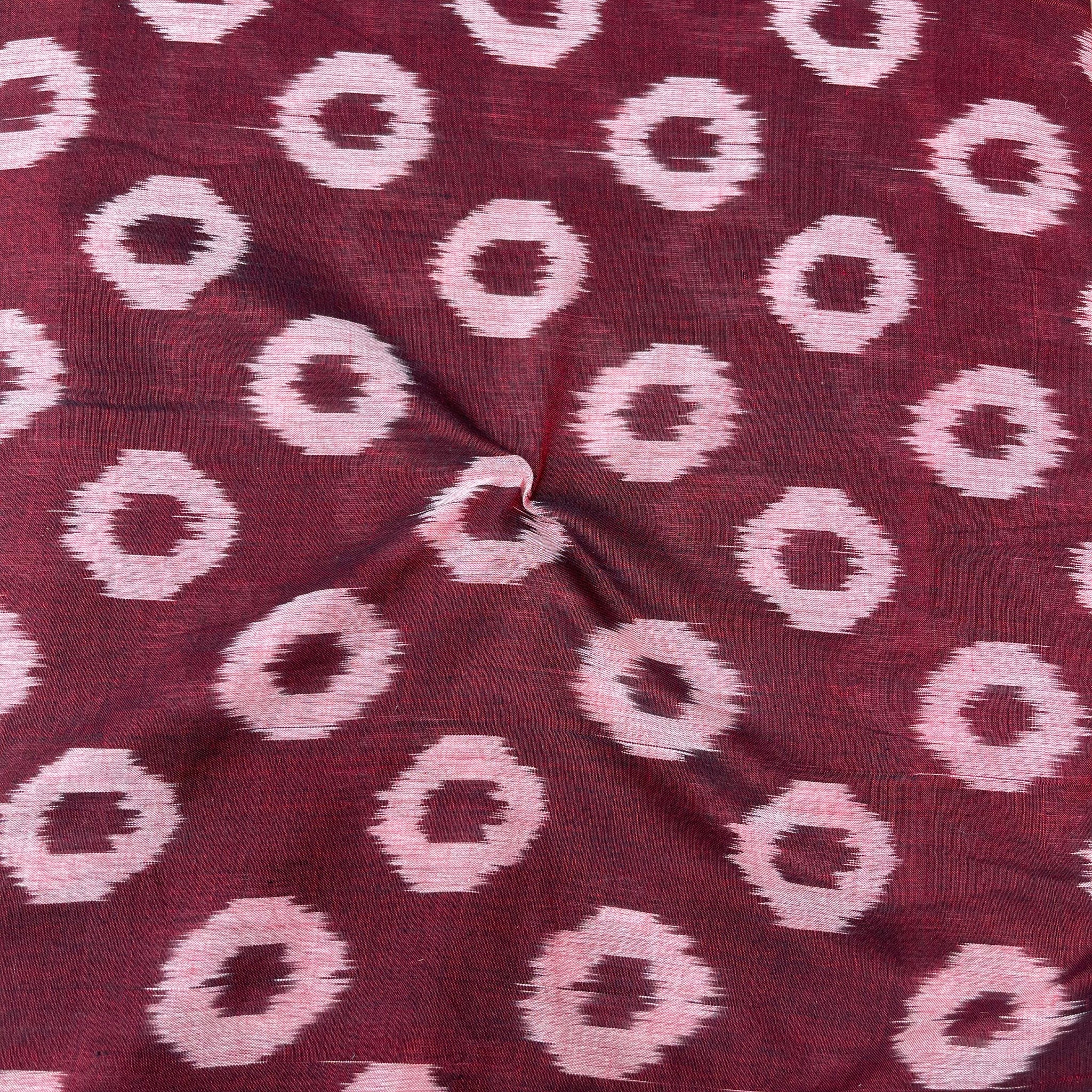 Mersiced Maroon Colour Ikkat Cotton Fabric