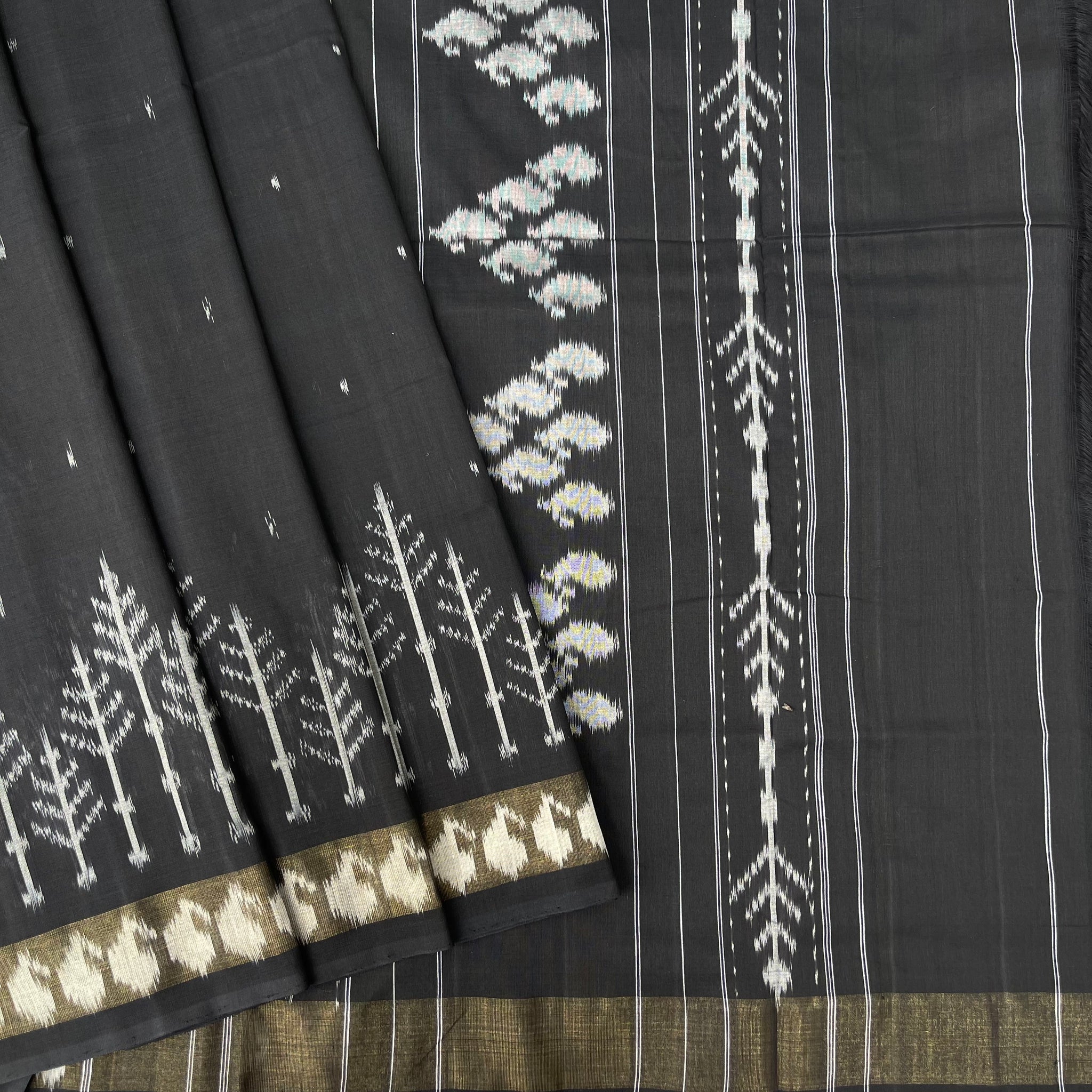 Black Ikkat cotton sari