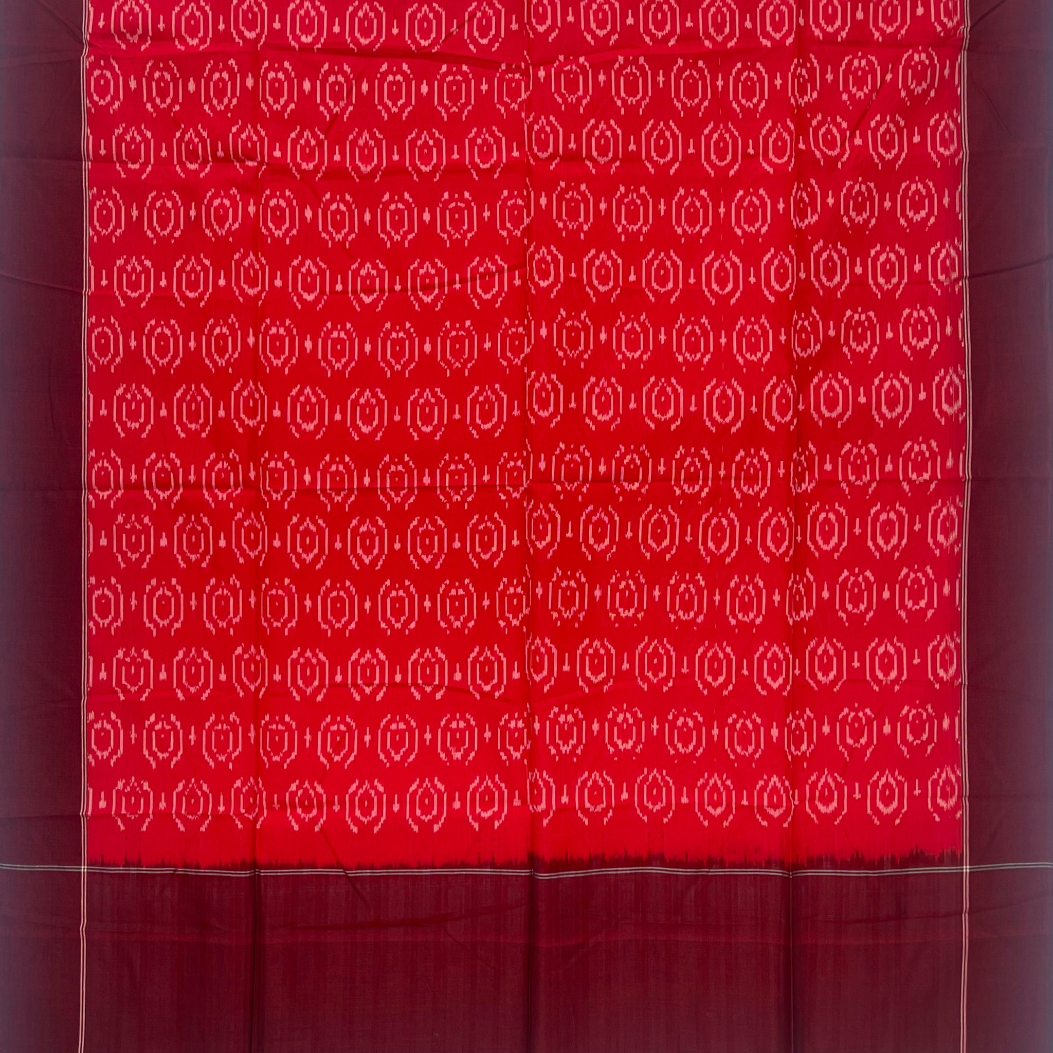 Pochampally Ikkat Cotton Duppata In Red & Maroon Colour