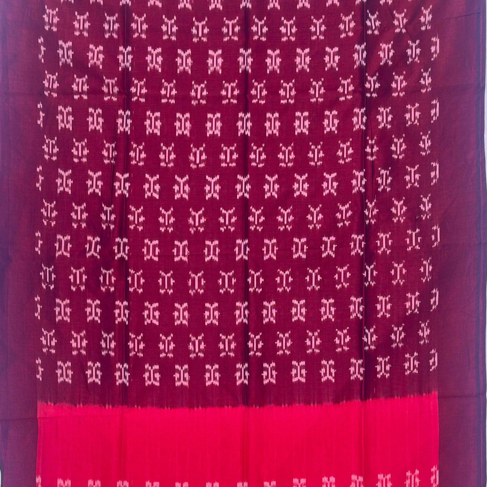 Pochampally Ikkat Cotton Duppata In Maroon & Red Colour