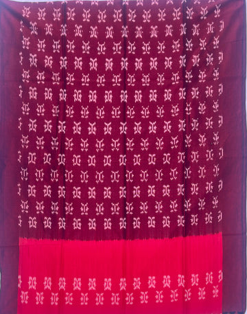 Pochampally Ikkat Cotton Duppata In Maroon & Red Colour