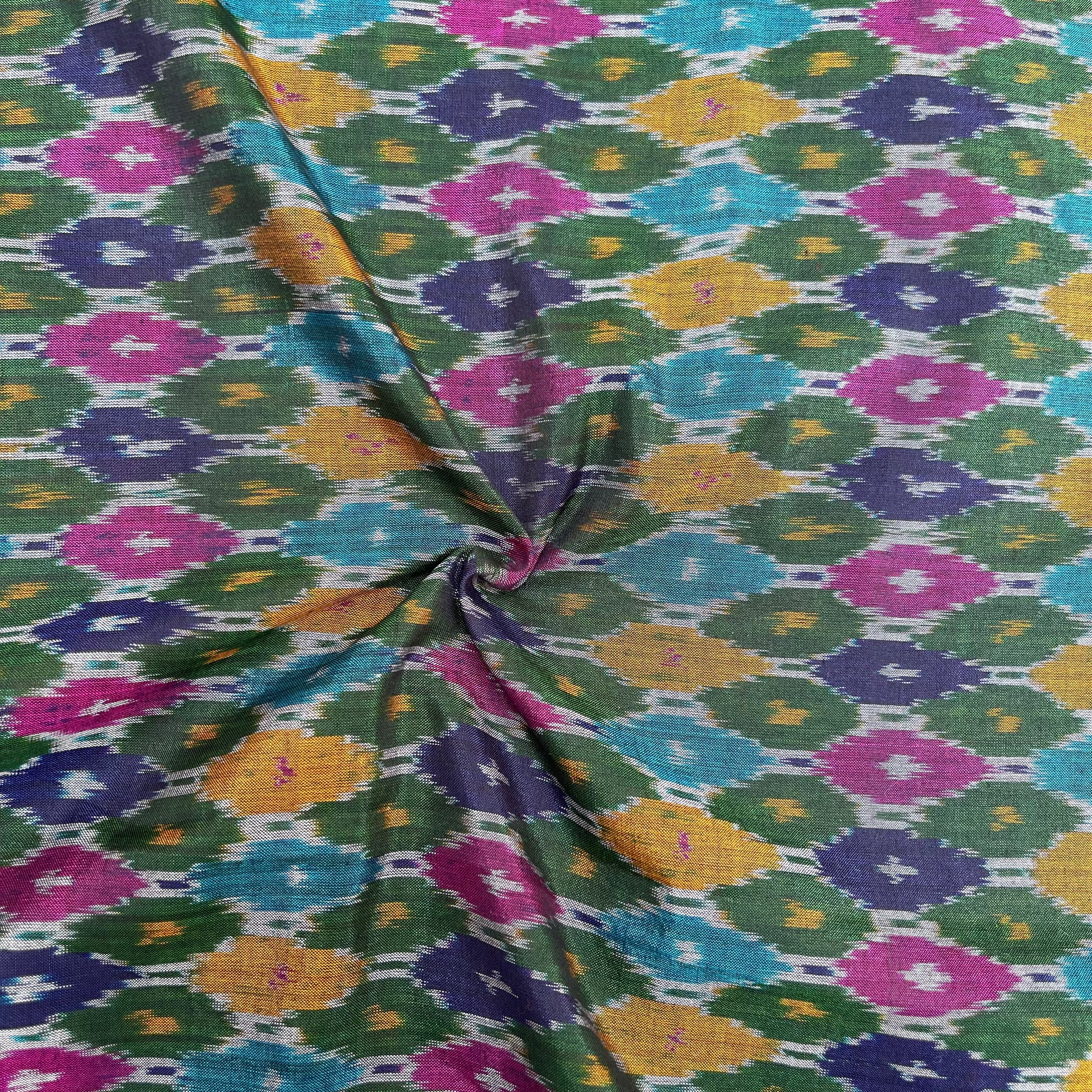 Multi Color Raw Silk Ikkat cotton Fabric