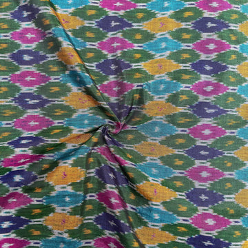 Multi Color Raw Silk Ikkat cotton Fabric