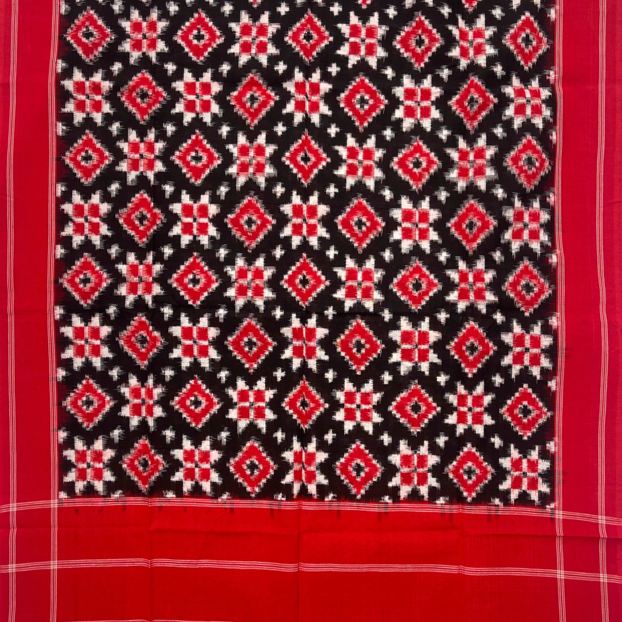 Telia Rumal Ikkat Cotton Duppata In Black & Red Color