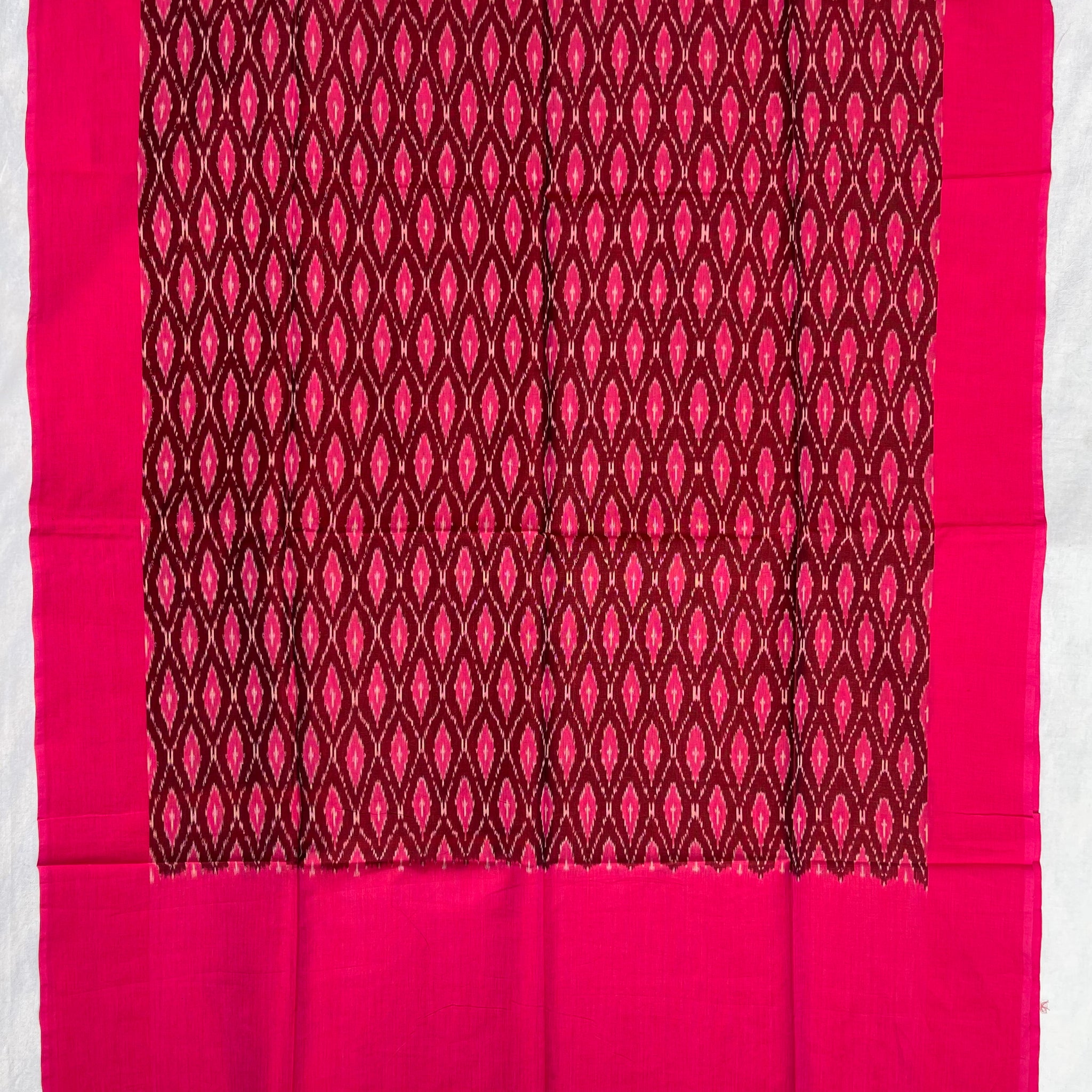 Pochampally Ikkat Cotton Duppata IN Maroon & Pink Colour