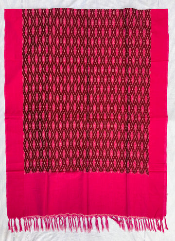 Pochampally Ikkat Cotton Duppata IN Maroon & Pink Colour