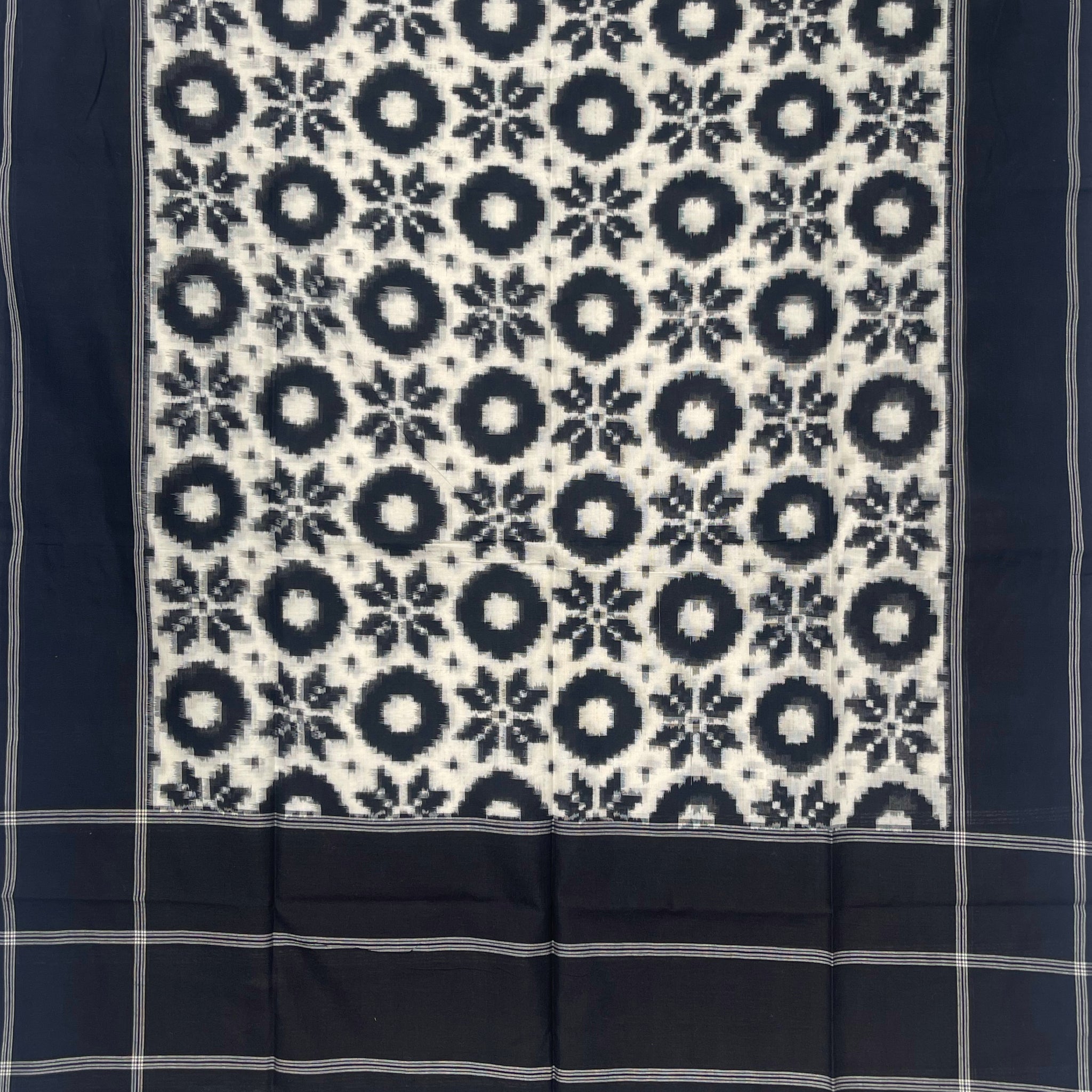 Telia Rumal Ikkat Cotton Duppata In Black & Off White Color