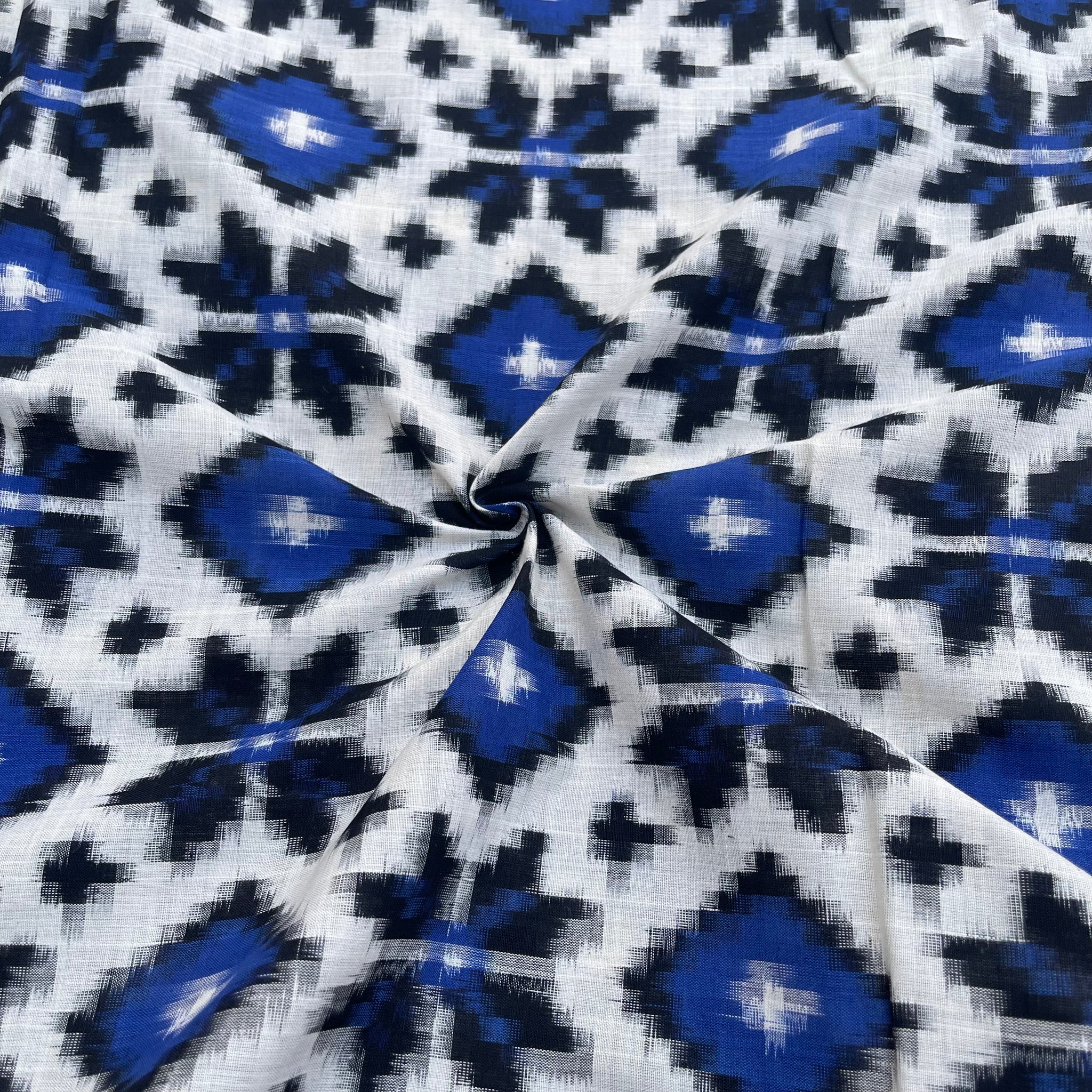 Half White & Blue Telia Rumal Ikkat Cotton Fabric