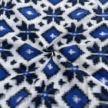 Half White & Blue Telia Rumal Ikkat Cotton Fabric
