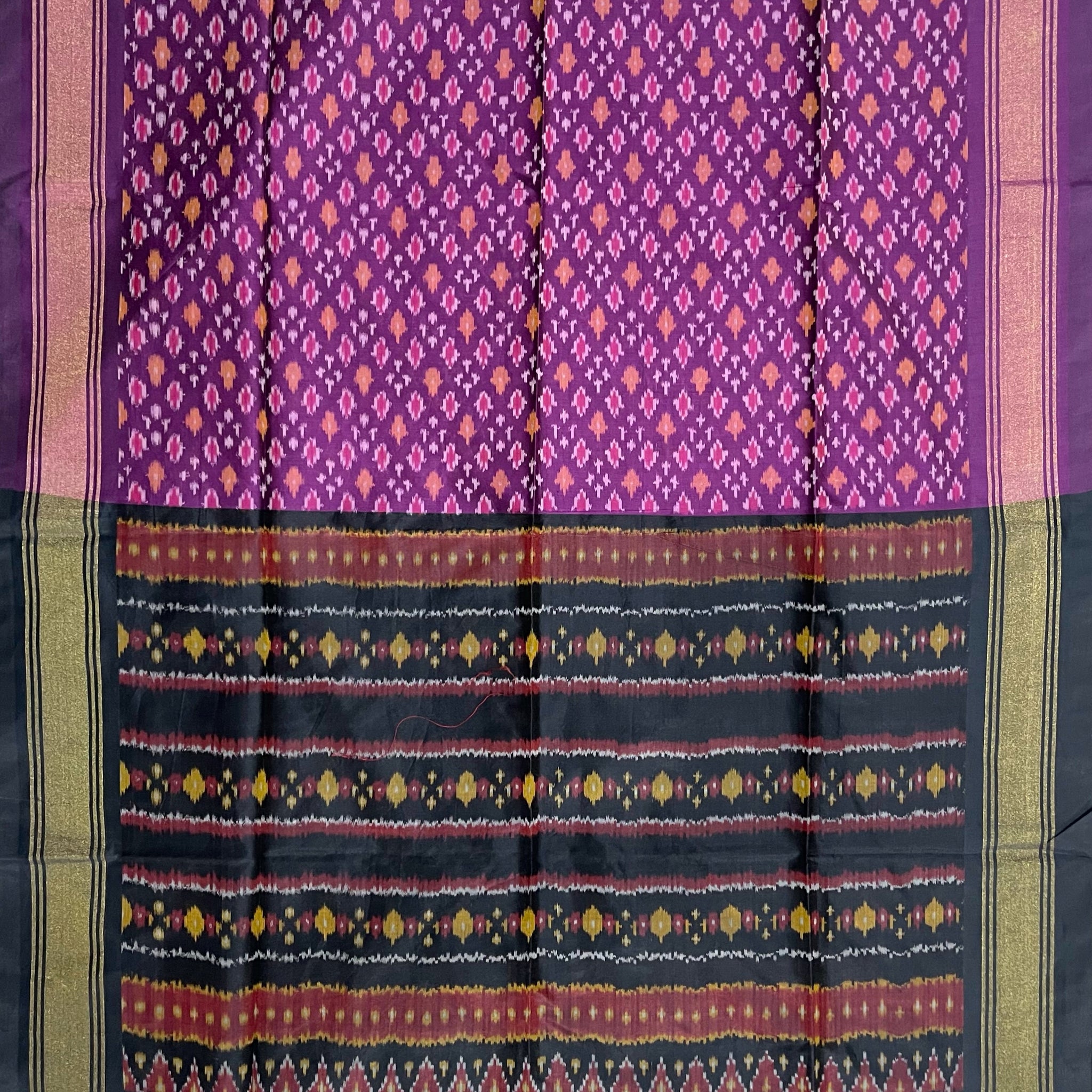 Black & purple Colour Pochampally Ikkat Silk Cotton Duppata